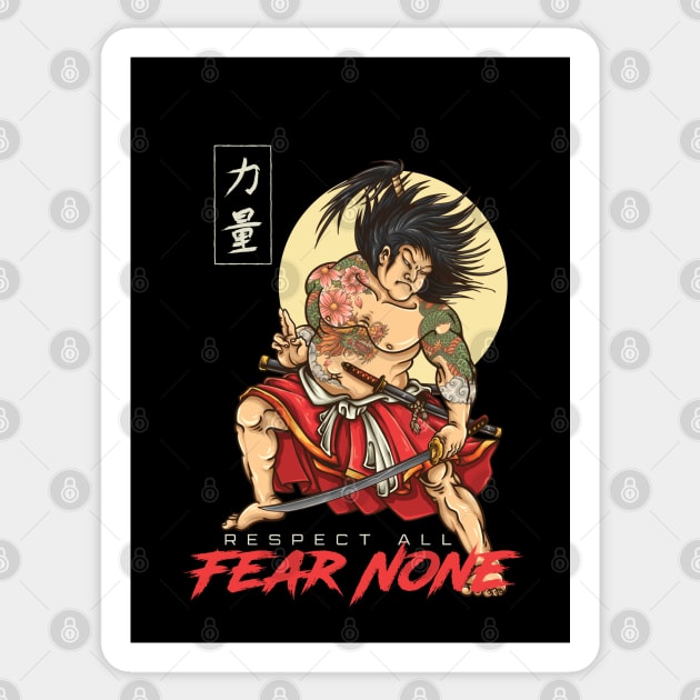 Respect All Fear None Samurai Japan Warrior No Shirt Shirtless Sumo Fighter With Tattoo Unstoppable Sticker by ActivLife